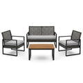 Wicker Patio Conversation Set Built for Outdoor Comfort, 4-Piece with Cushions, Wood Table Top, Iron Frame