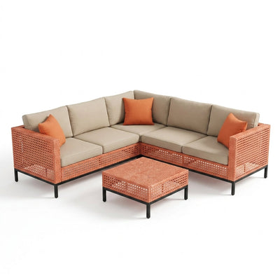 Outdoor Patio Furniture Set Built for Flexible Seating, 5 Piece Modular Wicker Sectional, Sand Cushions