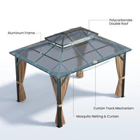 12'X10' Hardtop Gazebo, Aluminum Permanent Pavilion with Polycarbonate Double Roof, Removable Curtains & Mosquito Netting for Patio, Garden, Lawn, Upgrade Your Outdoors (Brown, 12'X10') — How It Works
