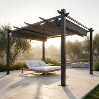 16 Ft. W X 12 Ft. D Aluminum Pergola Outdoor with Dark Gray Retractable Canopy — Studio Shot