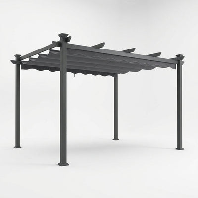 Aluminum Pergola Built for Outdoor Shade, 16x12 ft Coverage, Retractable Dark Gray Canopy, 192 sq ft