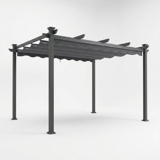 16 Ft. W X 12 Ft. D Aluminum Pergola Outdoor with Dark Gray Retractable Canopy — Studio Shot