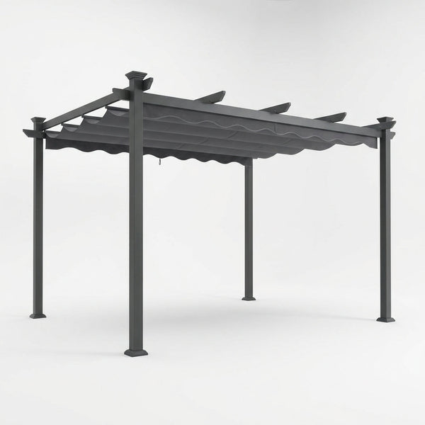 16 Ft. W X 12 Ft. D Aluminum Pergola Outdoor with Dark Gray Retractable Canopy — Studio Shot
