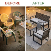 4-Piece Wicker Patio Conversation Set with Cushion, Outdoor Patio Furniture Set with Wood Table Top-Grey Cushions — Before & After