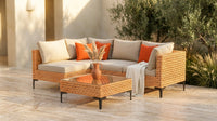 5 Piece Outdoor Patio Furniture Set Modular Outdoor Furniture Set Wicker Outdoor Sectional Sofa with Cushions and Table Patio Set for Balcony Porch Deck Yard ( (Salmon&Orange Wicker, Sand Cushion)) — Lifestyle