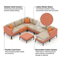 5 Piece Outdoor Patio Furniture Set Modular Outdoor Furniture Set Wicker Outdoor Sectional Sofa with Cushions and Table Patio Set for Balcony Porch Deck Yard ( (Salmon&Orange Wicker, Sand Cushion)) — How It Works