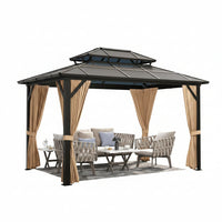 Hardtop Gazebo Built for Year-Round Use, 12'X10' Aluminum Frame, Polycarbonate Double Roof, Mosquito Netting