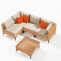 Outdoor Patio Furniture Set Built for Flexible Seating, 5 Piece Modular Wicker Sectional, Sand Cushions