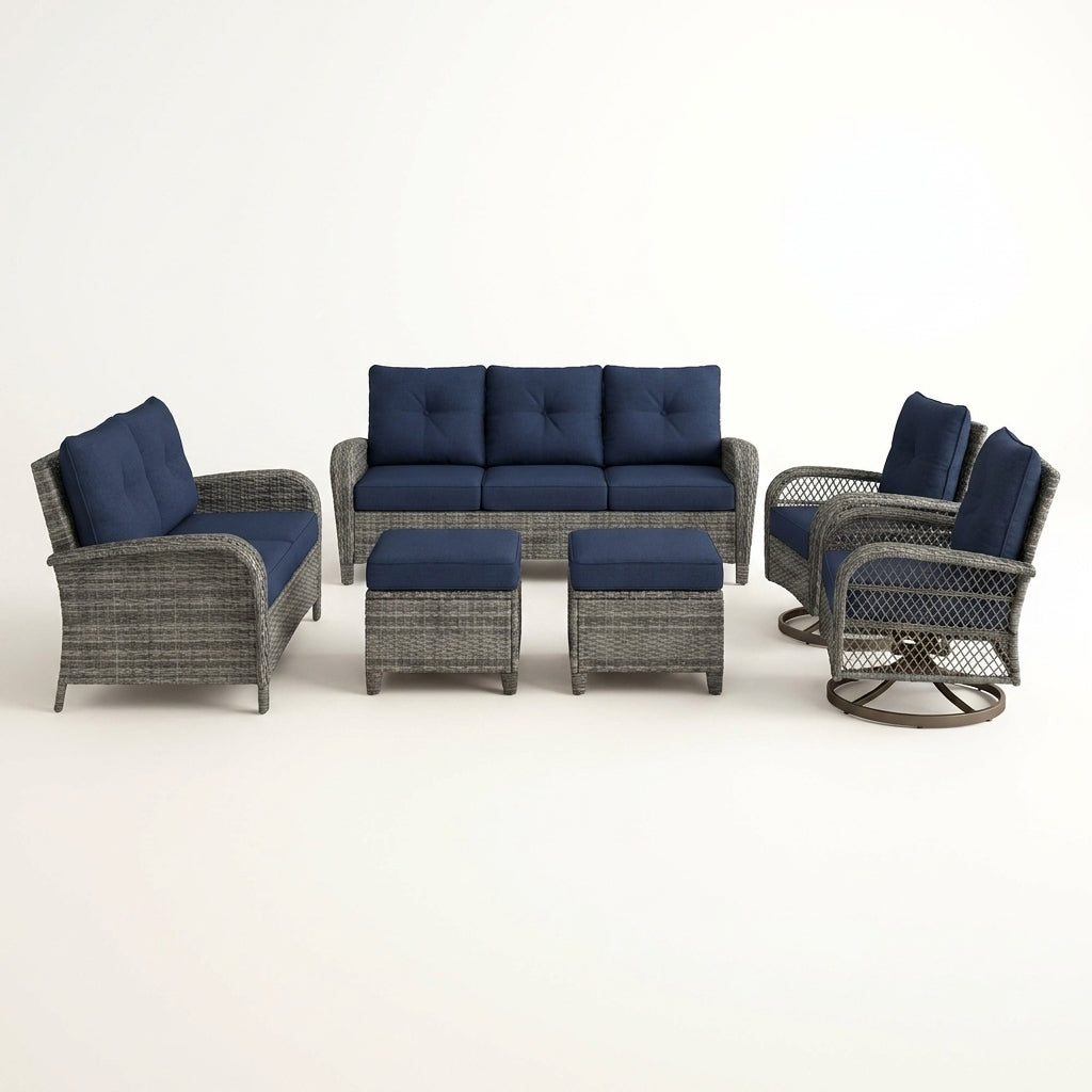 Outdoor Conversation Set Built for All-Weather Use, 6-Piece Steel Frame, High-Density Cushions, Swivel Chairs — Studio Shot