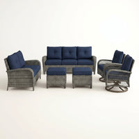 Outdoor Conversation Set Built for All-Weather Use, 6-Piece Steel Frame, High-Density Cushions, Swivel Chairs — Studio Shot
