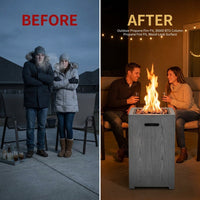 Outdoor Propane Fire Pit, 30000 BTU Column Propane Fire Pit, Wood-Look Surface — Before & After