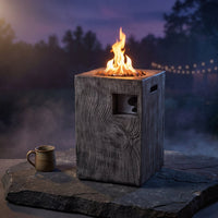Outdoor Propane Fire Pit, 30000 BTU Column Propane Fire Pit, Wood-Look Surface — Studio Shot