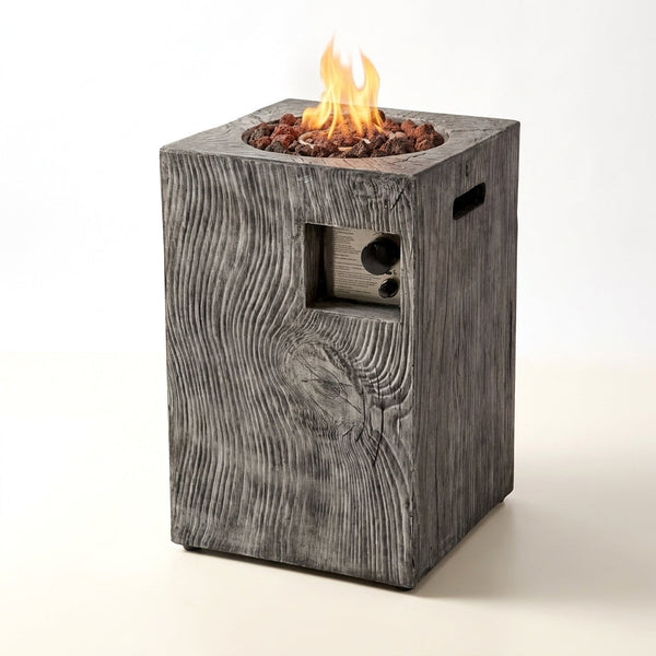 Outdoor Propane Fire Pit, 30000 BTU Column Propane Fire Pit, Wood-Look Surface — Studio Shot