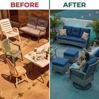 Patio Furniture Set 6-Piece Outdoor Patio Conversation Set with Blue Cushions Lawn Furniture — Before & After