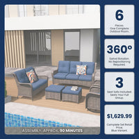 Patio Furniture Set 6-Piece Outdoor Patio Conversation Set with Blue Cushions Lawn Furniture — Results & Stats