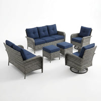 Patio Furniture Set 6-Piece Outdoor Patio Conversation Set with Blue Cushions Lawn Furniture — Studio Shot