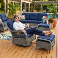 Patio Furniture Set 6-Piece Outdoor Patio Conversation Set with Blue Cushions Lawn Furniture — Lifestyle