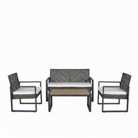 Wicker Patio Conversation Set Built for Outdoor Comfort, 4-Piece with Cushions, Wood Table Top, Iron Frame