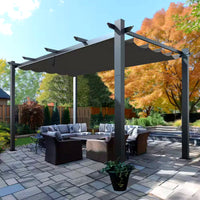 Aluminum Pergola Built for Outdoor Shade, 16x12 ft Coverage, Retractable Dark Gray Canopy, 192 sq ft