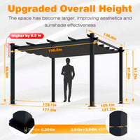 Aluminum Pergola Built for Outdoor Shade, 16x12 ft Coverage, Retractable Dark Gray Canopy, 192 sq ft