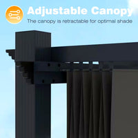 Aluminum Pergola Built for Outdoor Shade, 16x12 ft Coverage, Retractable Dark Gray Canopy, 192 sq ft