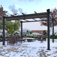 Aluminum Pergola Built for Outdoor Shade, 16x12 ft Coverage, Retractable Dark Gray Canopy, 192 sq ft