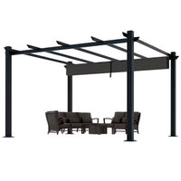 Aluminum Pergola Built for Outdoor Shade, 16x12 ft Coverage, Retractable Dark Gray Canopy, 192 sq ft