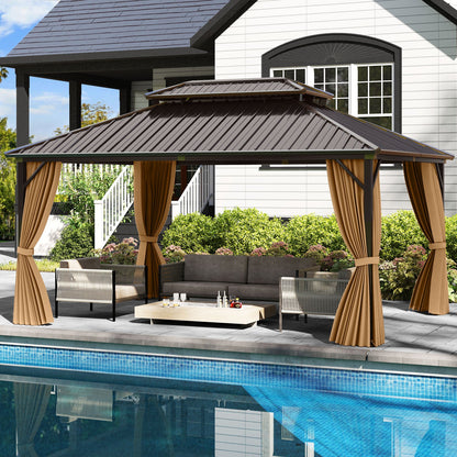 16 x 12 ft Hardtop Gazebo with Aluminum Frame, Curtains & Netting
