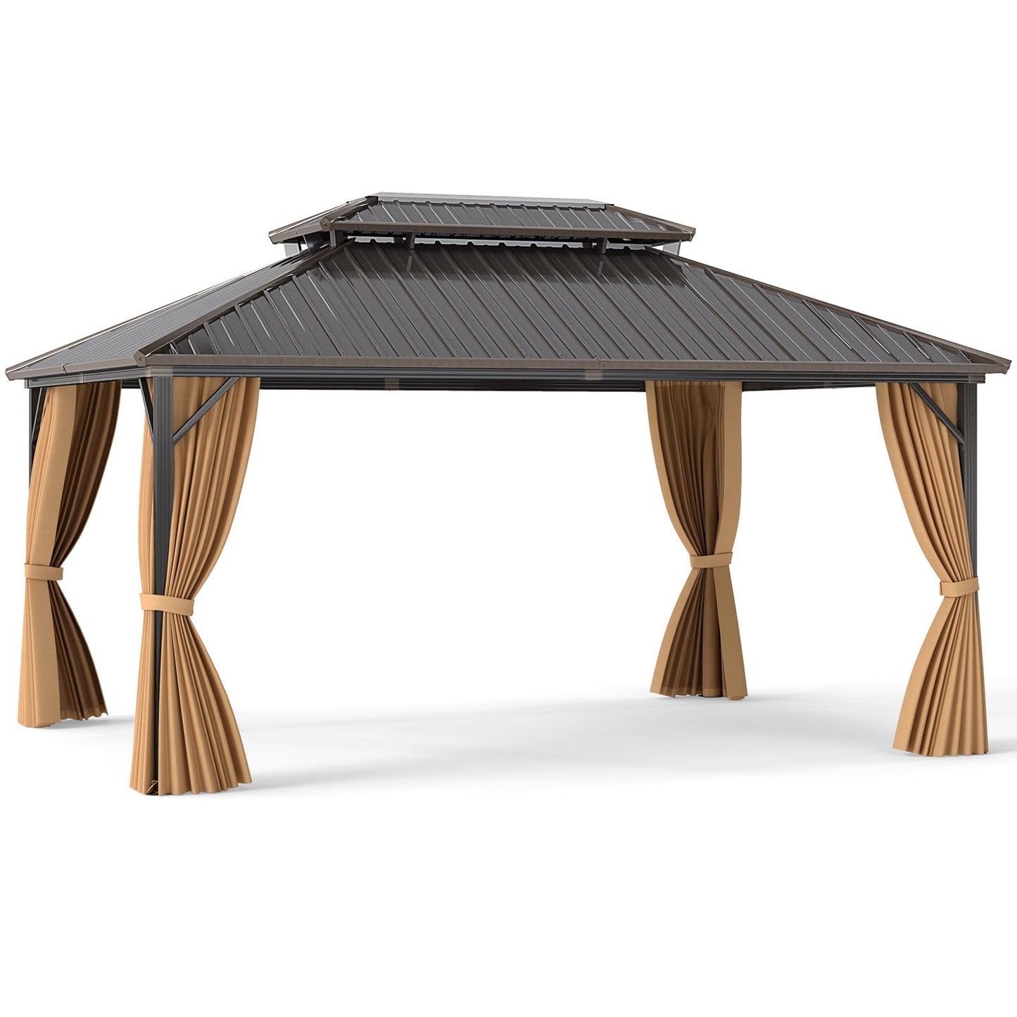 16 x 12 ft Hardtop Gazebo with Aluminum Frame, Curtains & Netting