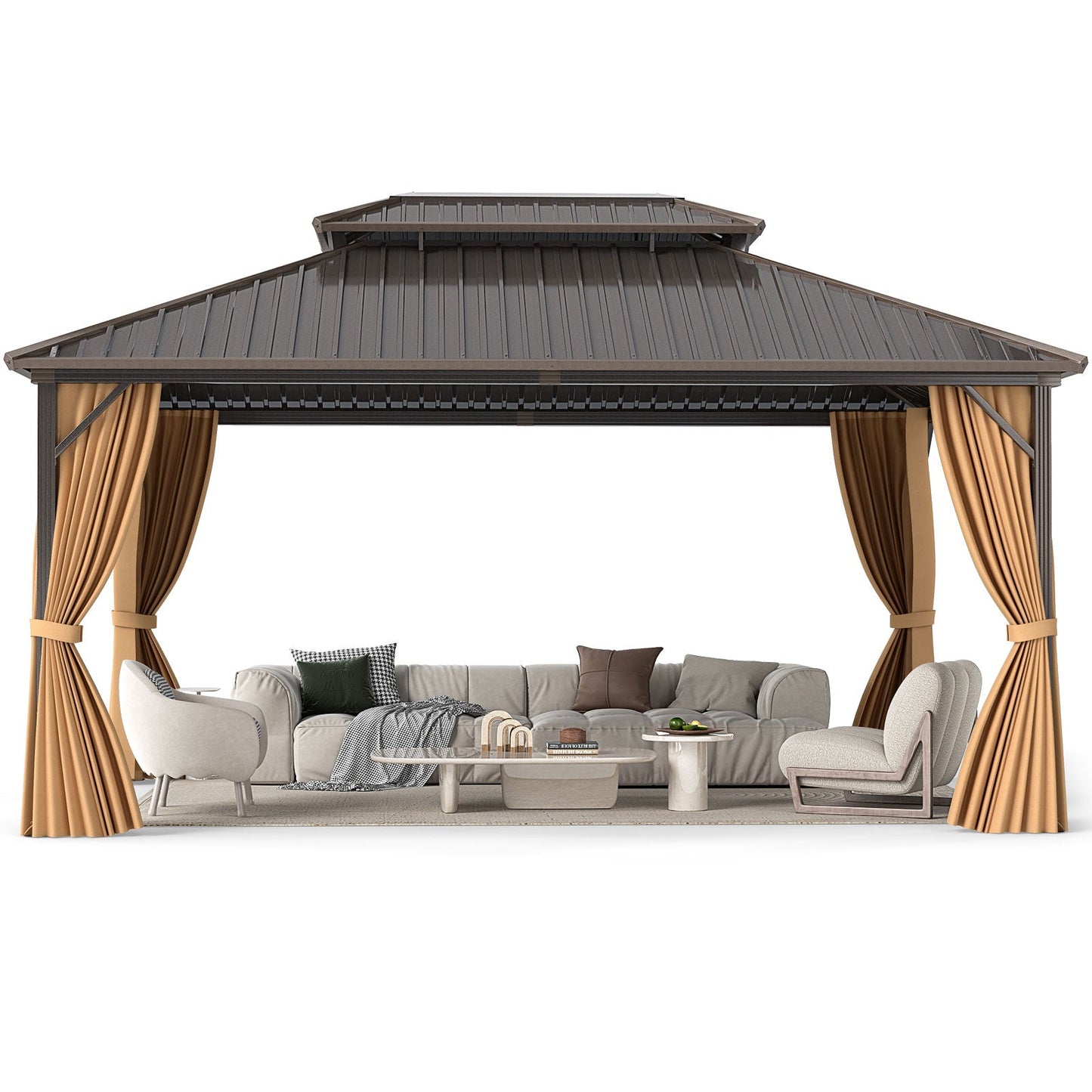 16 x 12 ft Hardtop Gazebo with Aluminum Frame, Curtains & Netting