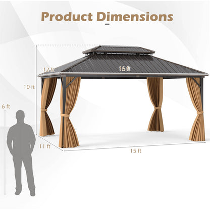 16 x 12 ft Hardtop Gazebo with Aluminum Frame, Curtains & Netting