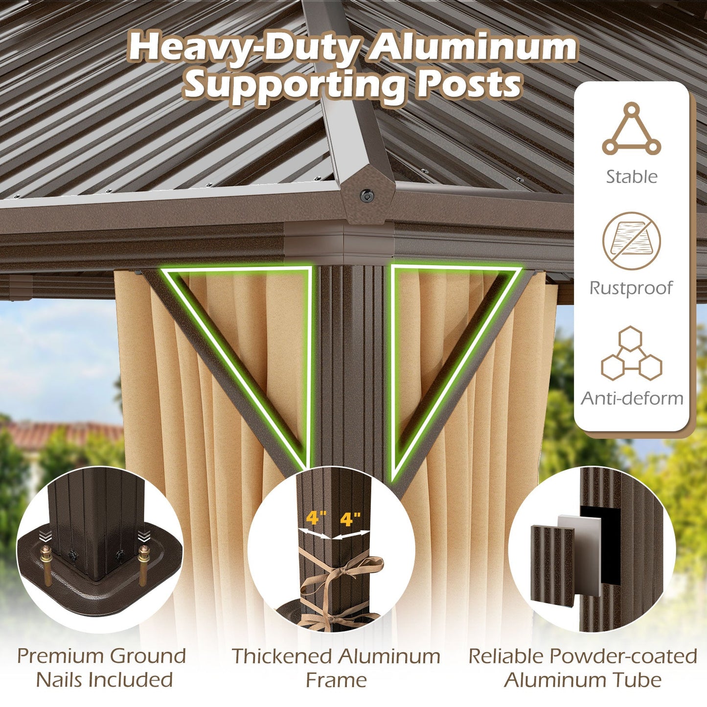 16 x 12 ft Hardtop Gazebo with Aluminum Frame, Curtains & Netting