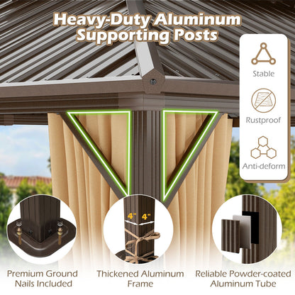16 x 12 ft Hardtop Gazebo with Aluminum Frame, Curtains & Netting